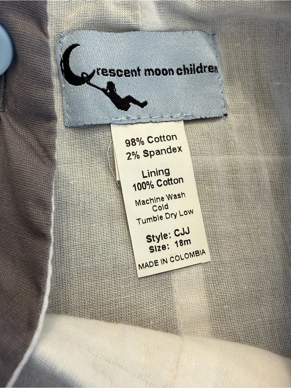 Crescent Moon Boys Gray Smocked Jon Jon Shortall w/ Stitched Conch Shells 18M